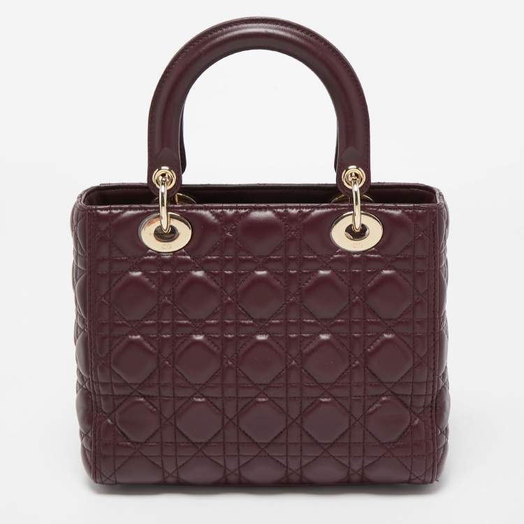 Pre Owned Dior Burgundy Cannage Leather Medium Lady Dior Tote