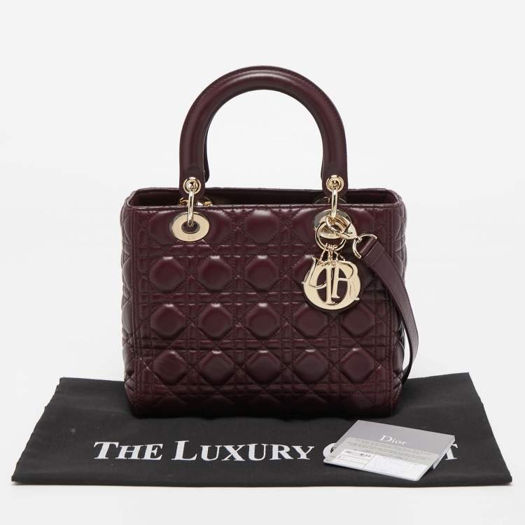 Pre Owned Dior Burgundy Cannage Leather Medium Lady Dior Tote