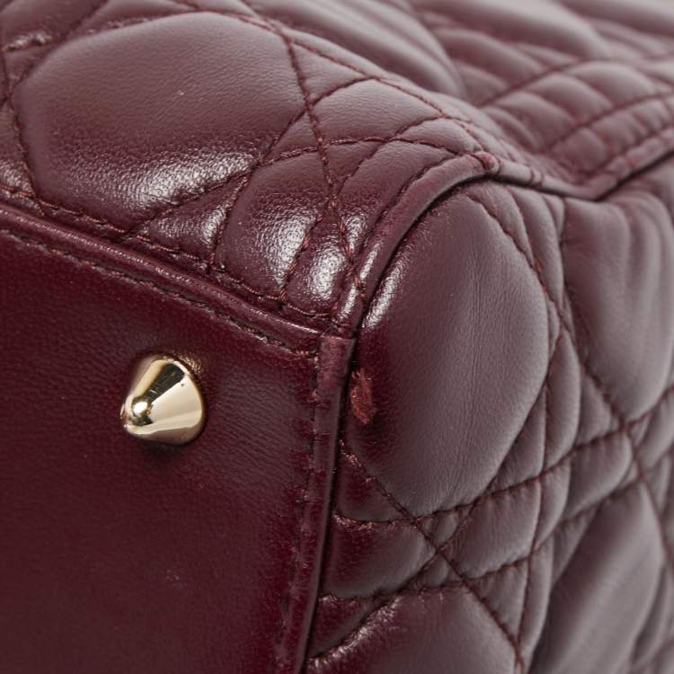 Pre Owned Dior Burgundy Cannage Leather Medium Lady Dior Tote