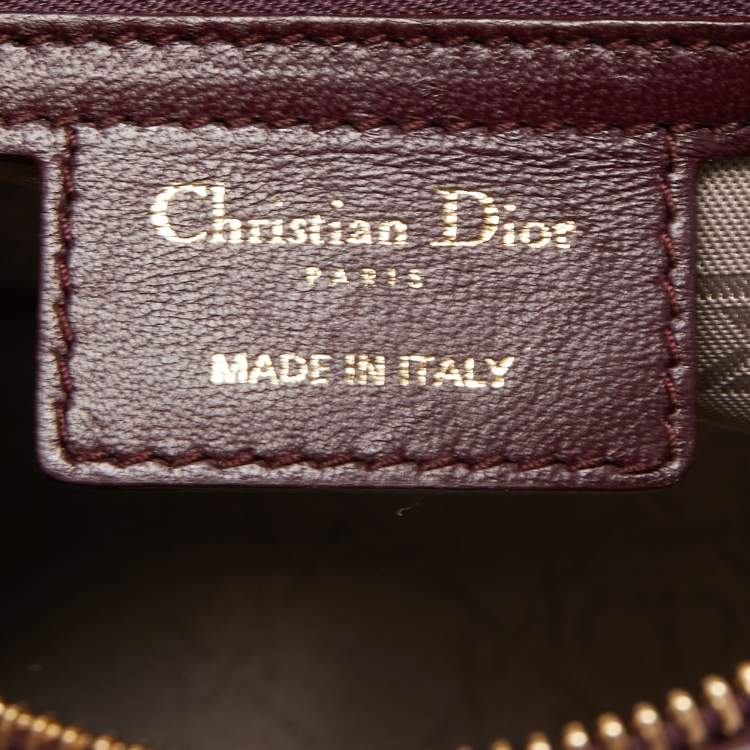 Pre Owned Dior Burgundy Cannage Leather Medium Lady Dior Tote