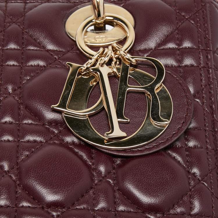 Pre Owned Dior Burgundy Cannage Leather Medium Lady Dior Tote