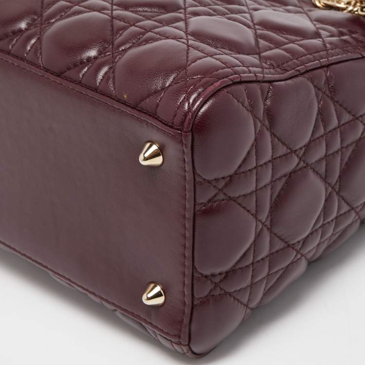 Pre Owned Dior Burgundy Cannage Leather Medium Lady Dior Tote