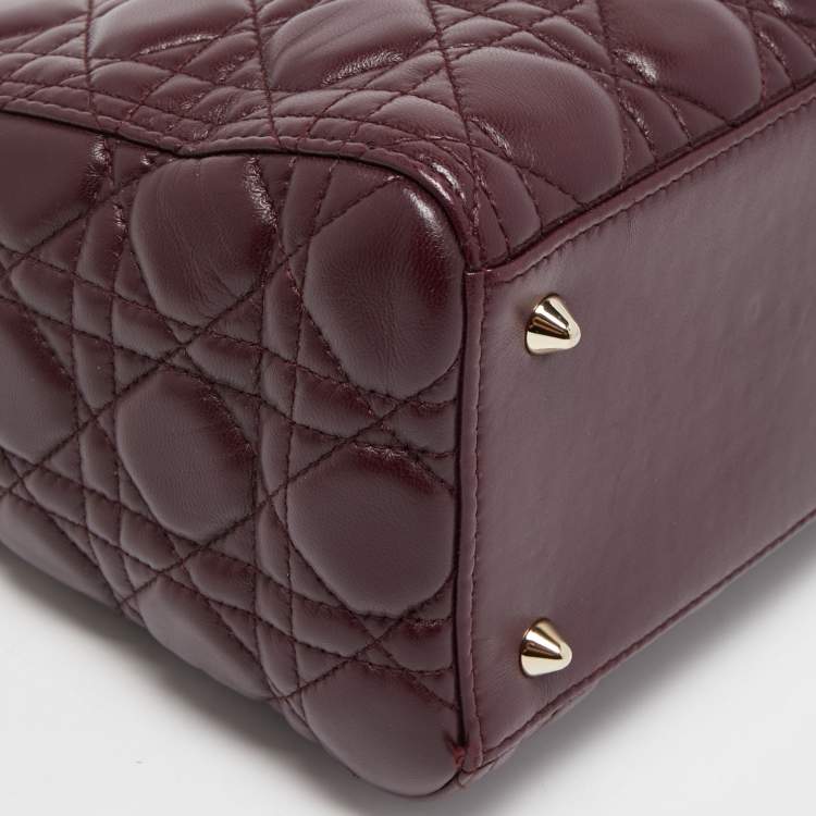 Pre Owned Dior Burgundy Cannage Leather Medium Lady Dior Tote