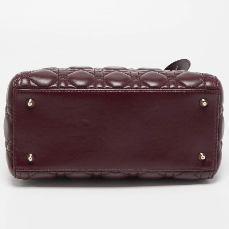 Pre Owned Dior Burgundy Cannage Leather Medium Lady Dior Tote
