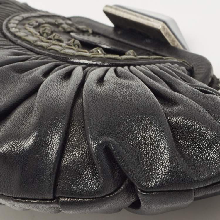 Pre Owned Dior Black Pleated Leather Frame Clutch