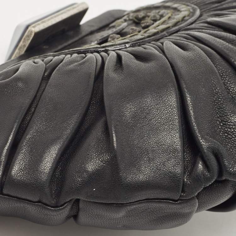 Pre Owned Dior Black Pleated Leather Frame Clutch