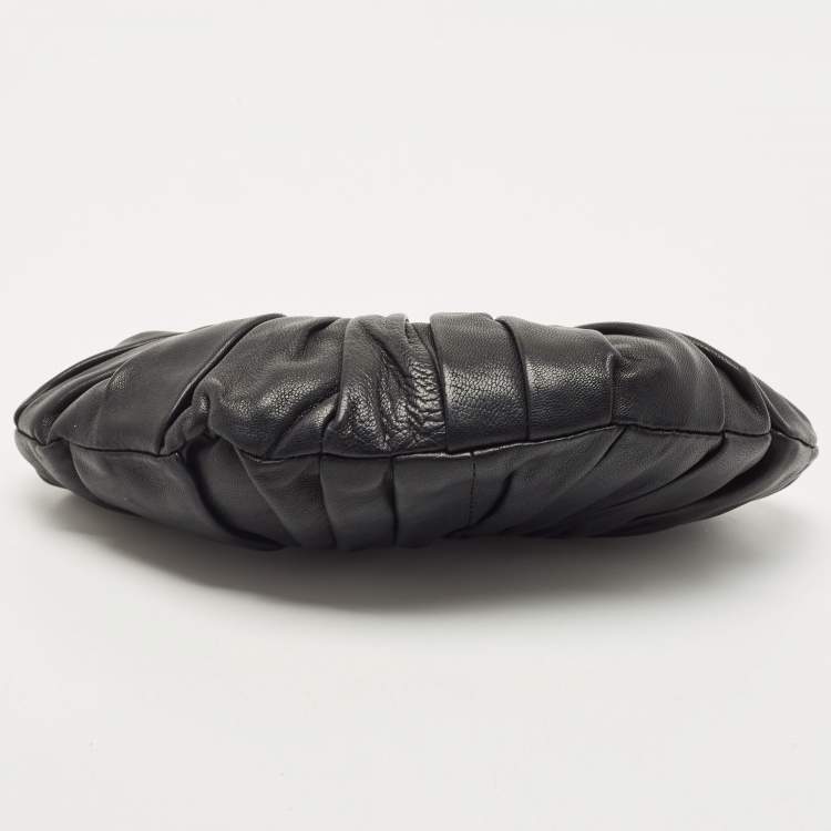 Pre Owned Dior Black Pleated Leather Frame Clutch