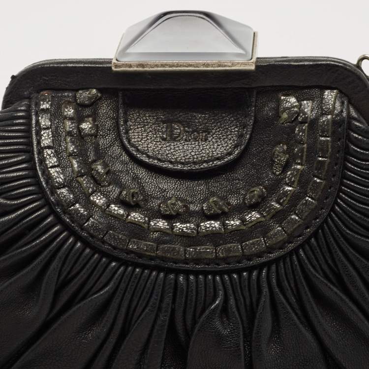 Pre Owned Dior Black Pleated Leather Frame Clutch