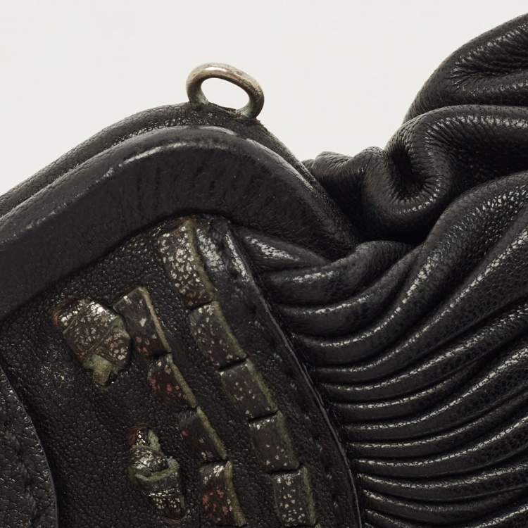 Pre Owned Dior Black Pleated Leather Frame Clutch