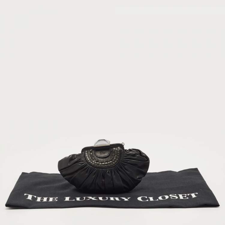 Pre Owned Dior Black Pleated Leather Frame Clutch