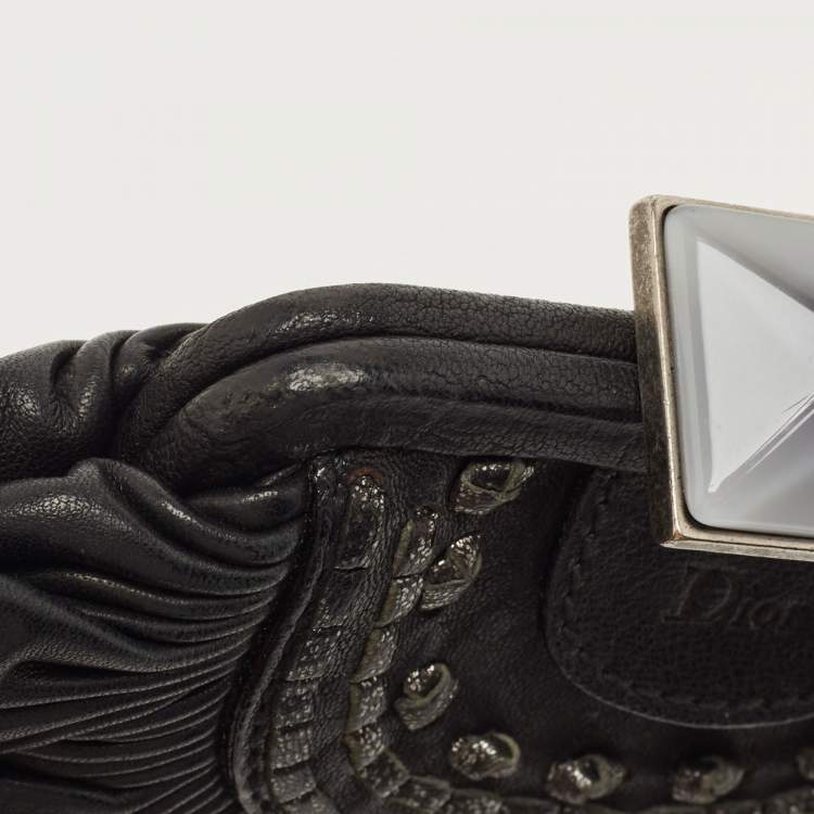 Pre Owned Dior Black Pleated Leather Frame Clutch