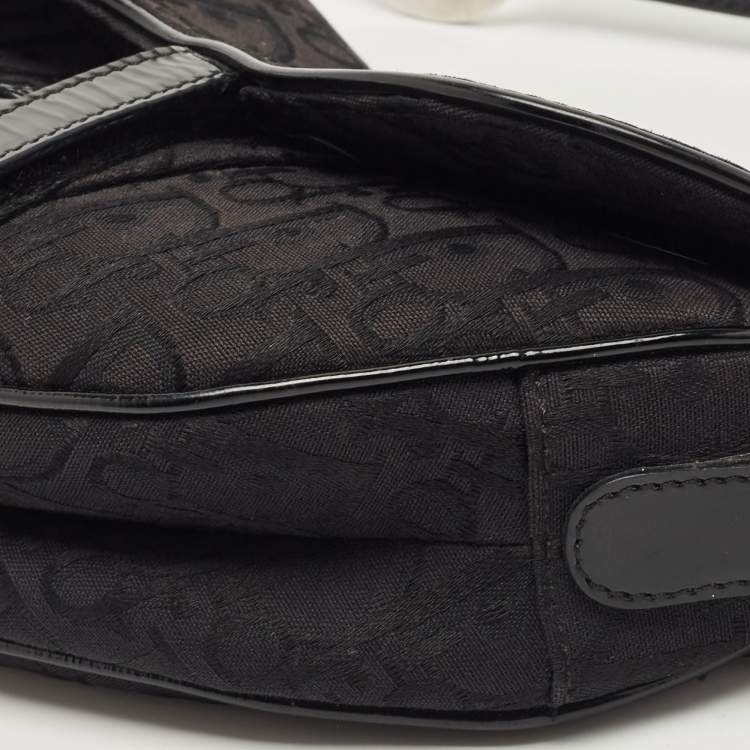 Pre Owned Dior Black Oblique Canvas and Patent Leather Saddle Bag