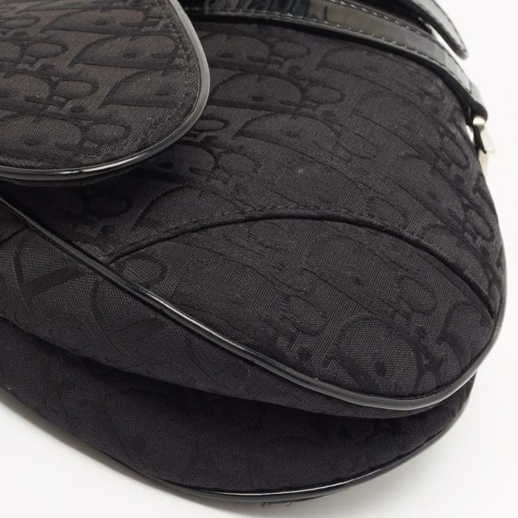 Pre Owned Dior Black Oblique Canvas and Patent Leather Saddle Bag