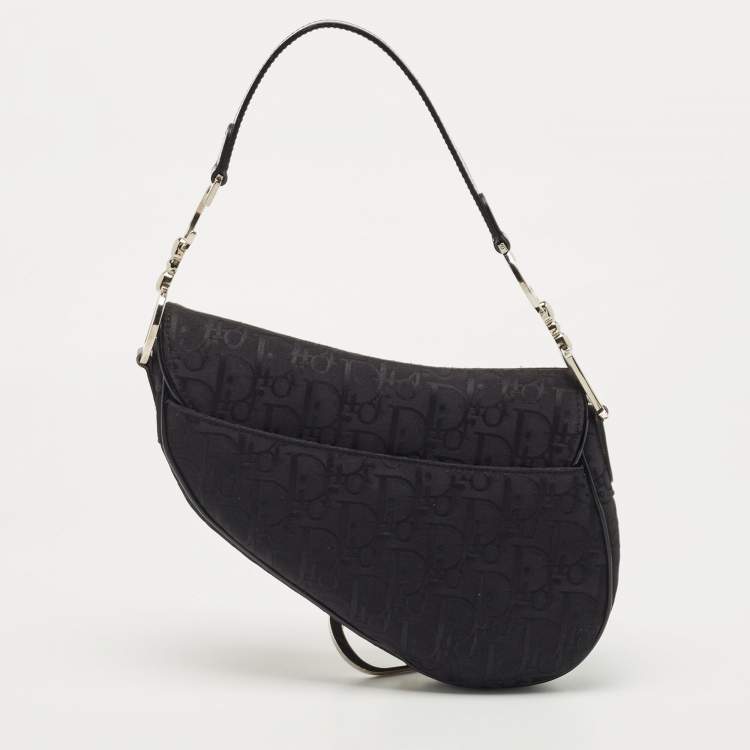 Pre Owned Dior Black Oblique Canvas and Patent Leather Saddle Bag