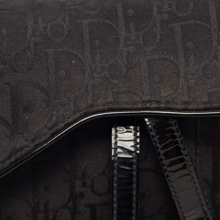 Pre Owned Dior Black Oblique Canvas and Patent Leather Saddle Bag