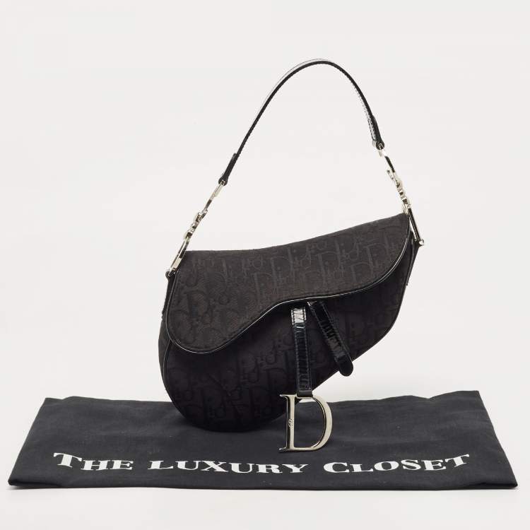 Pre Owned Dior Black Oblique Canvas and Patent Leather Saddle Bag