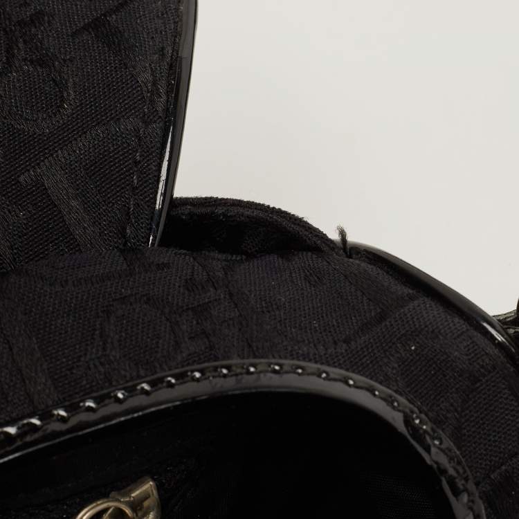 Pre Owned Dior Black Oblique Canvas and Patent Leather Saddle Bag