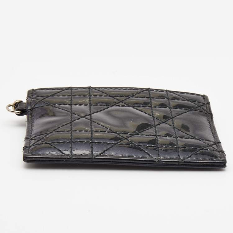 Pre Owned Dior Black Cannage Patent Leather Lady Dior Card Holder