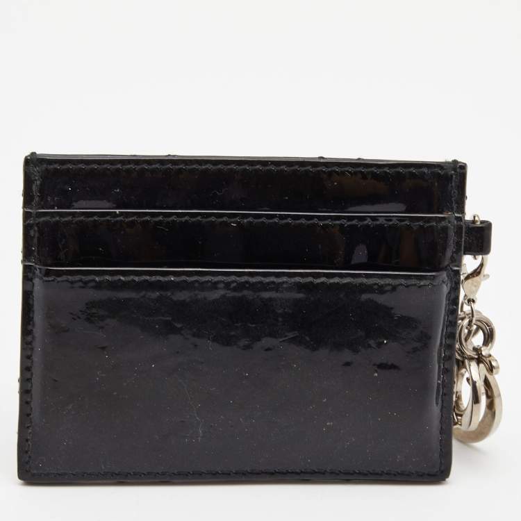Pre Owned Dior Black Cannage Patent Leather Lady Dior Card Holder