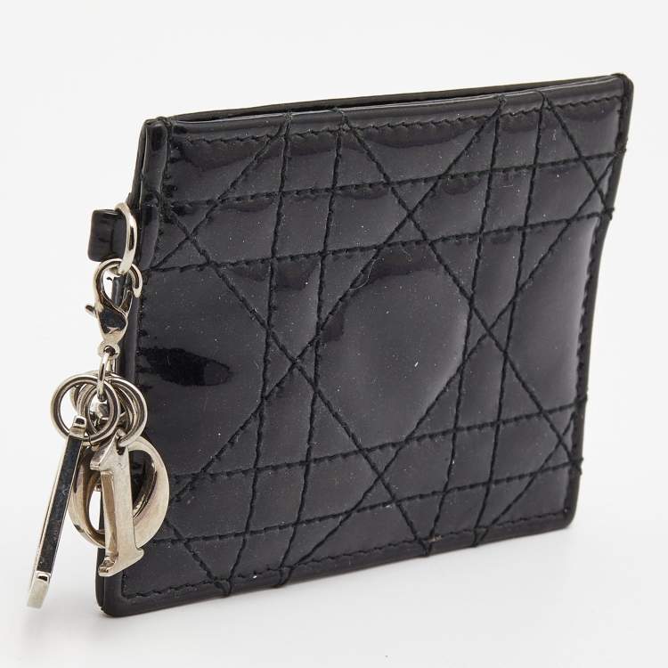 Pre Owned Dior Black Cannage Patent Leather Lady Dior Card Holder