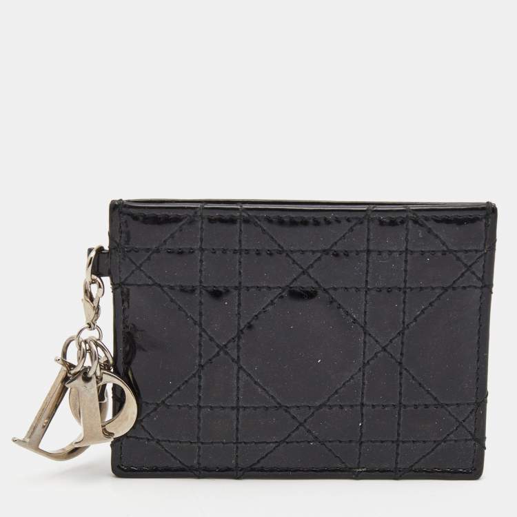 Pre Owned Dior Black Cannage Patent Leather Lady Dior Card Holder