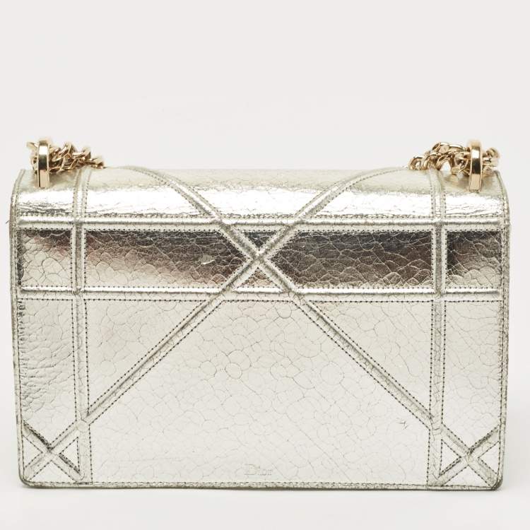 Pre Owned Dior Silver Leather Medium Diorama Flap Shoulder Bag
