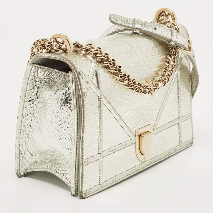 Pre Owned Dior Silver Leather Medium Diorama Flap Shoulder Bag