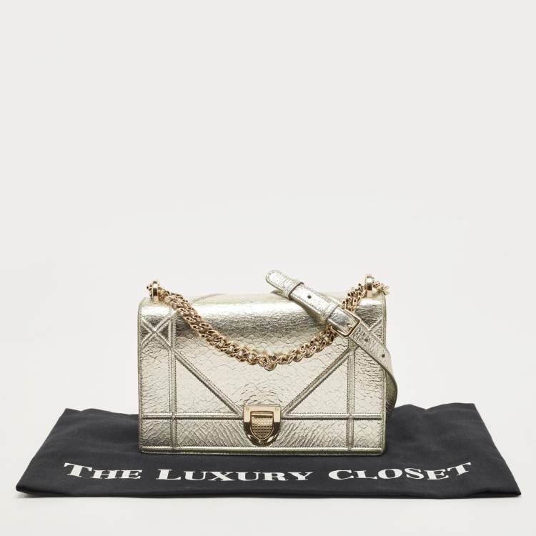 Pre Owned Dior Silver Leather Medium Diorama Flap Shoulder Bag