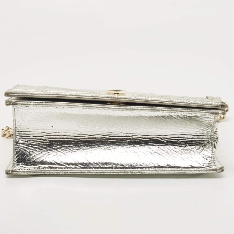 Pre Owned Dior Silver Leather Medium Diorama Flap Shoulder Bag
