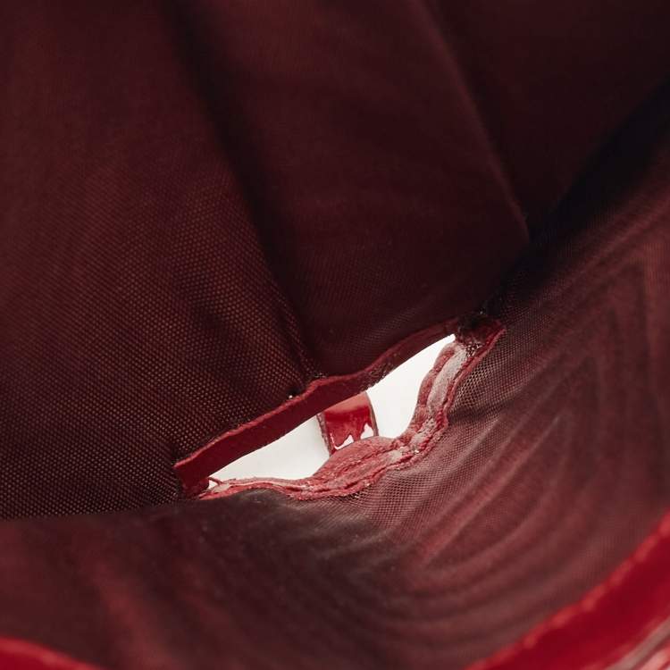 Pre Owned Dior Red Cannage Patent Leather Lady Dior Flap Card Case