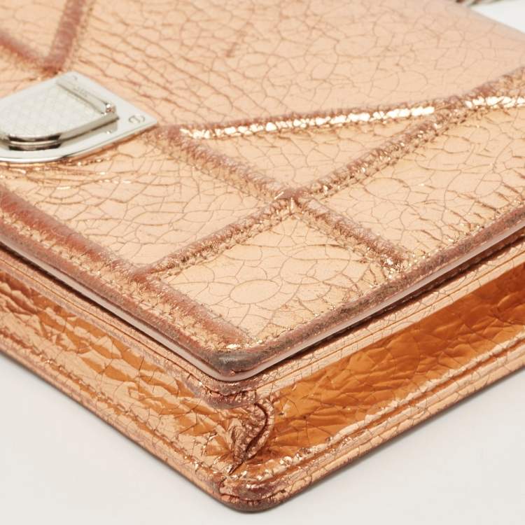 Pre Owned Dior Bronze Ceramic Effect Leather Diorama Wallet on Chain