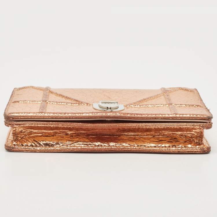 Pre Owned Dior Bronze Ceramic Effect Leather Diorama Wallet on Chain