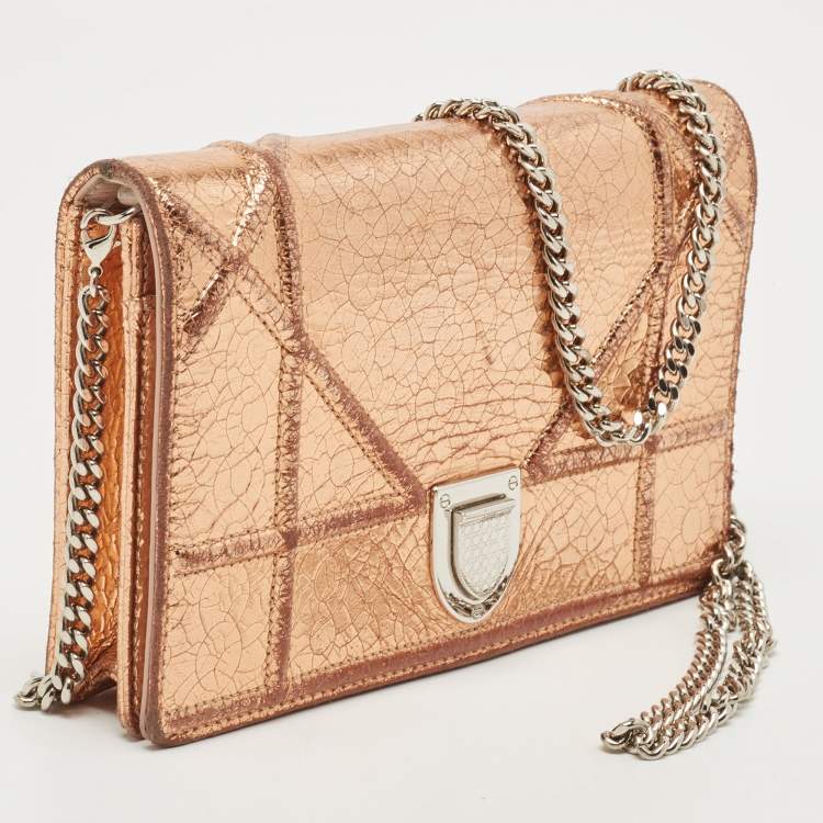 Pre Owned Dior Bronze Ceramic Effect Leather Diorama Wallet on Chain