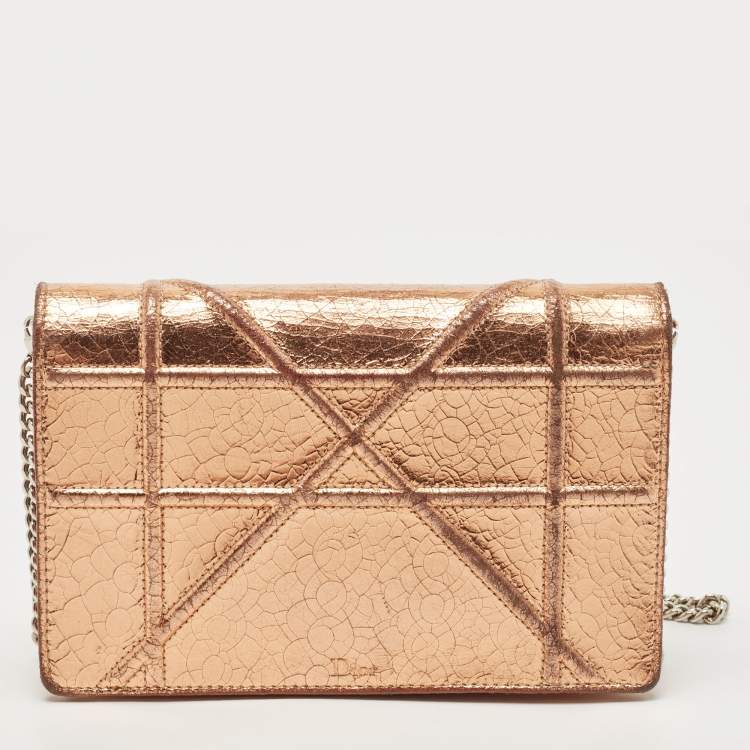 Pre Owned Dior Bronze Ceramic Effect Leather Diorama Wallet on Chain