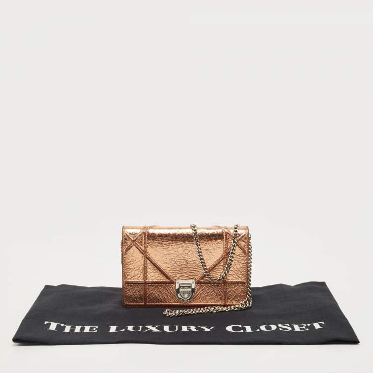 Pre Owned Dior Bronze Ceramic Effect Leather Diorama Wallet on Chain