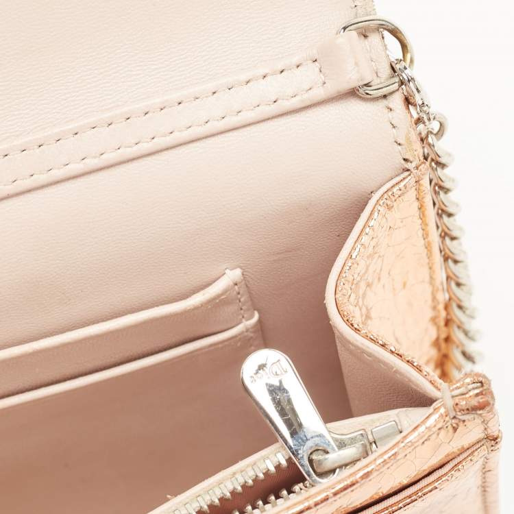 Pre Owned Dior Bronze Ceramic Effect Leather Diorama Wallet on Chain