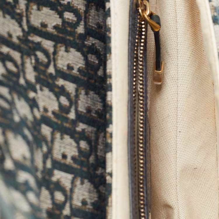 Pre Owned Dior Green Oblique Canvas and Leather Saddle Bag