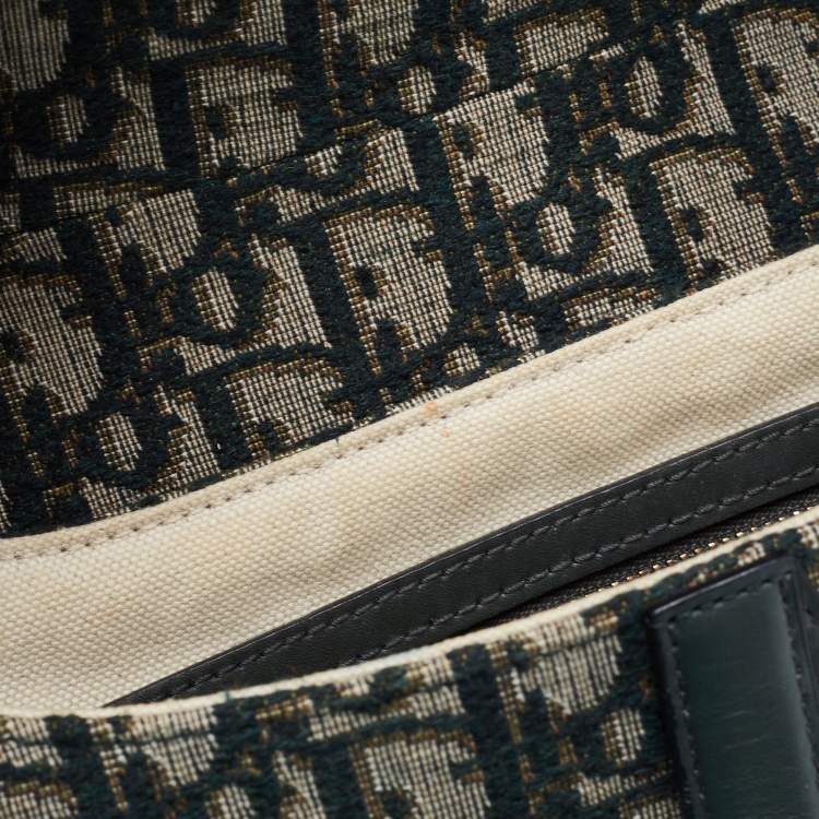 Pre Owned Dior Green Oblique Canvas and Leather Saddle Bag