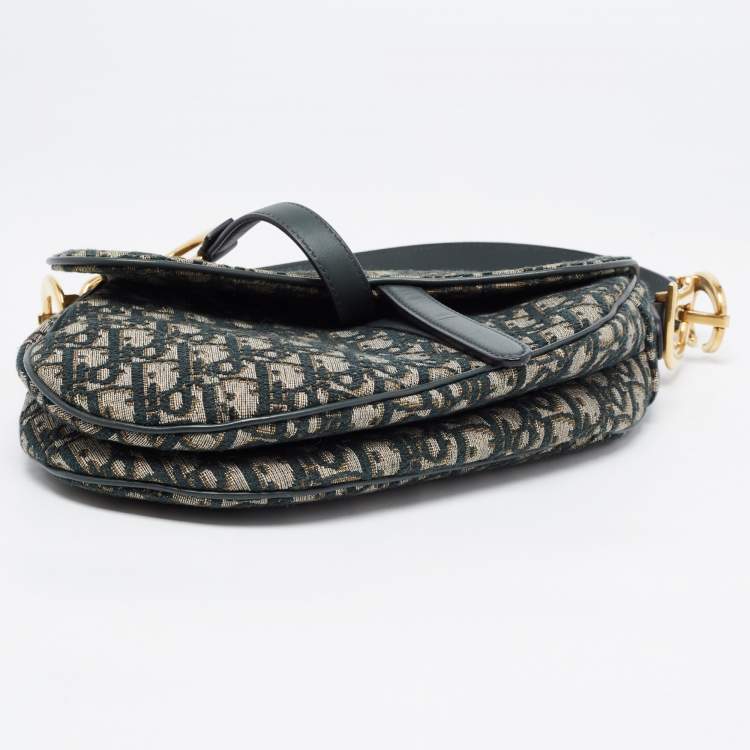 Pre Owned Dior Green Oblique Canvas and Leather Saddle Bag