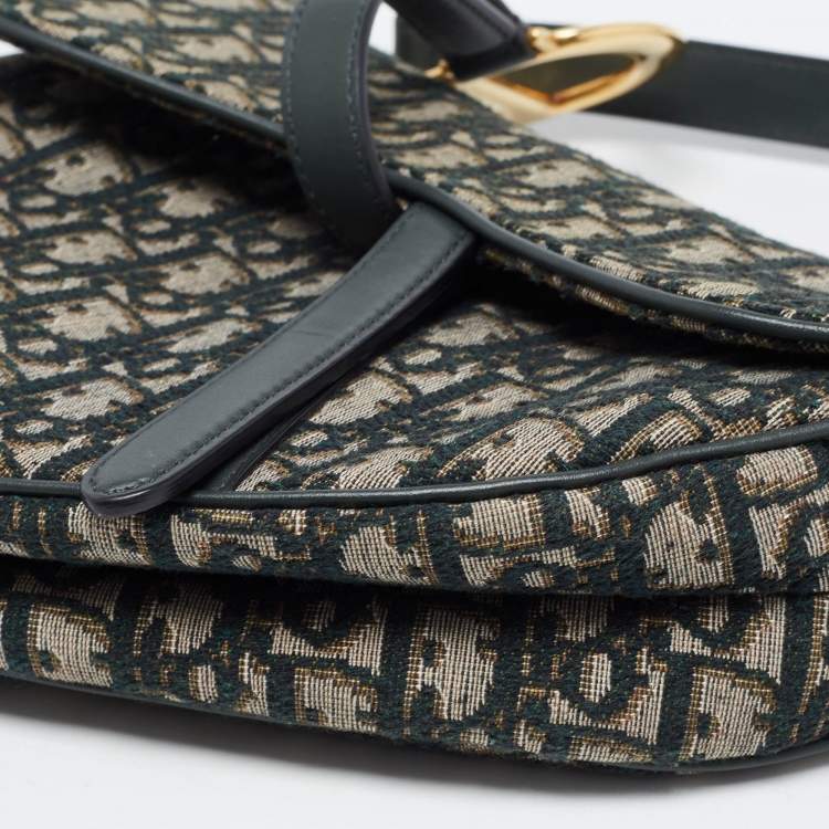 Pre Owned Dior Green Oblique Canvas and Leather Saddle Bag