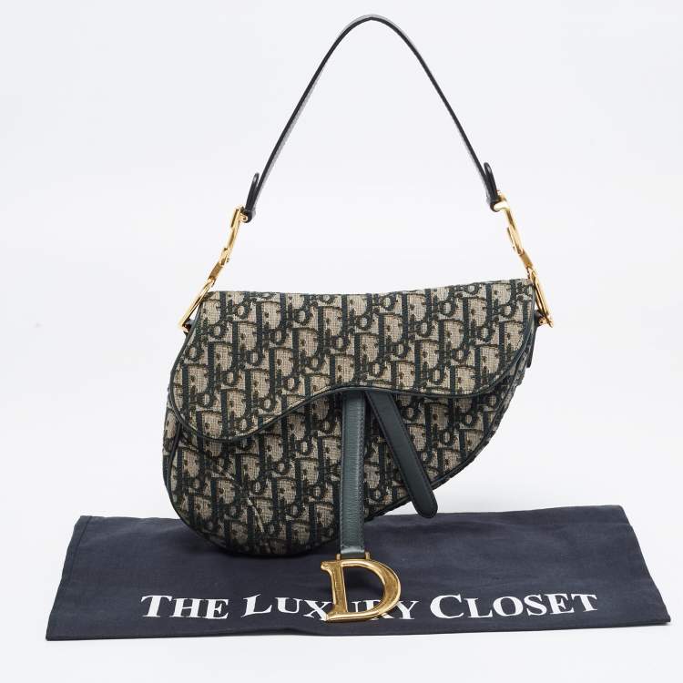 Pre Owned Dior Green Oblique Canvas and Leather Saddle Bag