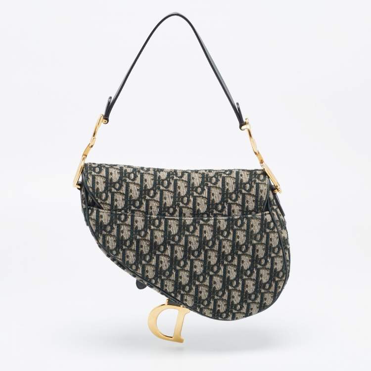 Pre Owned Dior Green Oblique Canvas and Leather Saddle Bag