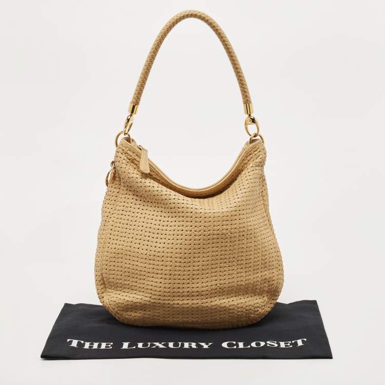Pre Owned Dior Beige Woven Leather Hobo