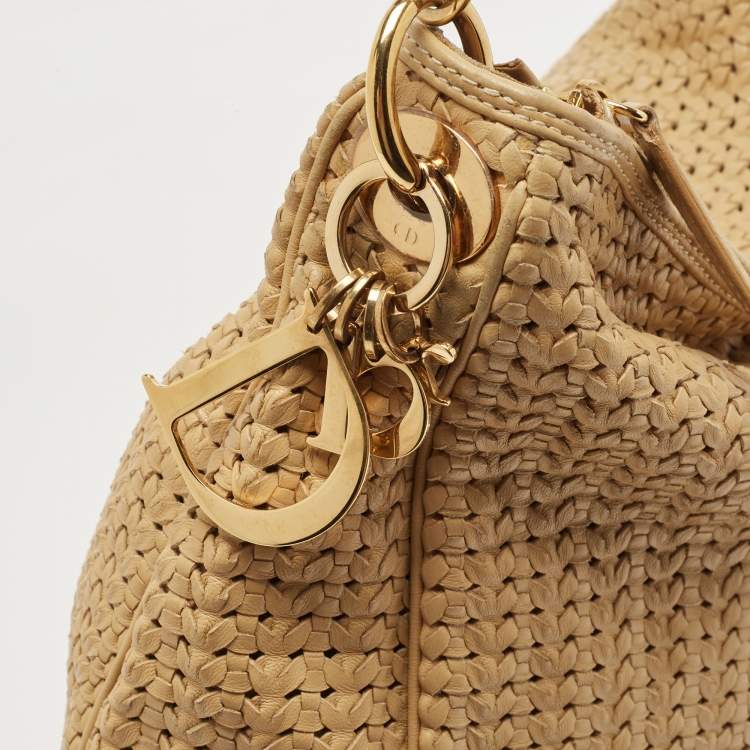 Pre Owned Dior Beige Woven Leather Hobo
