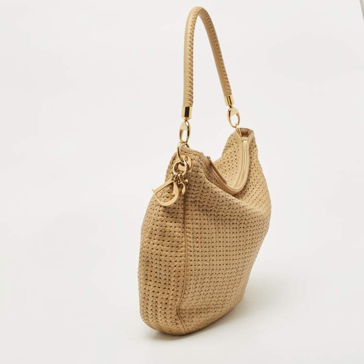 Pre Owned Dior Beige Woven Leather Hobo