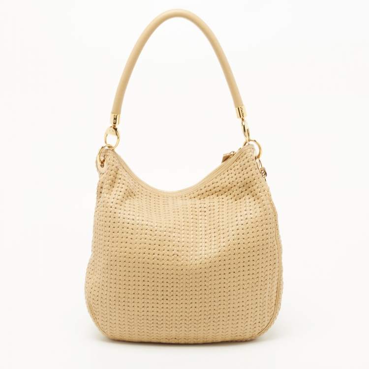 Pre Owned Dior Beige Woven Leather Hobo