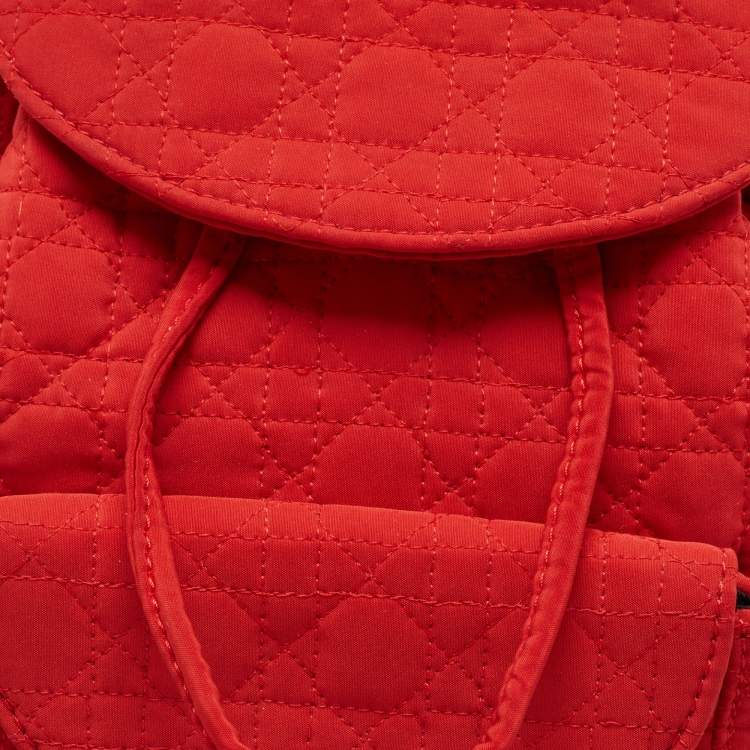 Pre Owned Dior Red Cannage Nylon Mini Drawstring Backpack
