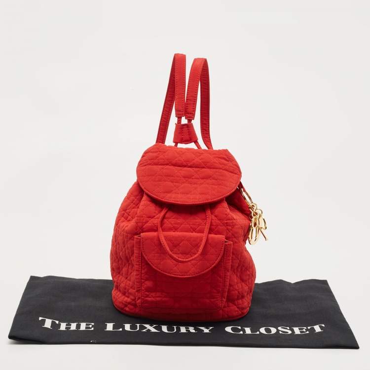 Pre Owned Dior Red Cannage Nylon Mini Drawstring Backpack