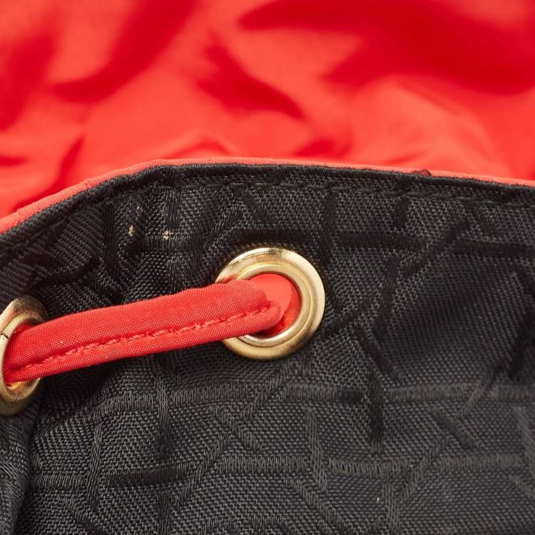 Pre Owned Dior Red Cannage Nylon Mini Drawstring Backpack