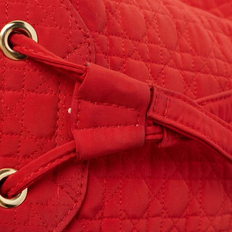 Pre Owned Dior Red Cannage Nylon Mini Drawstring Backpack